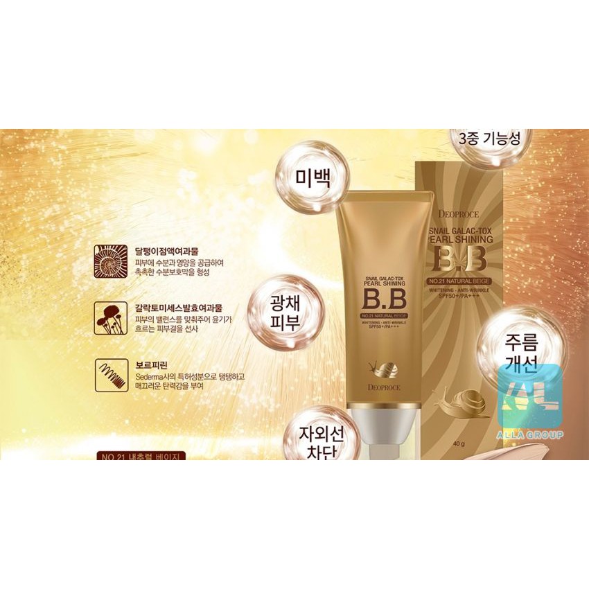 KEM BB SÁNG DA + CHỐNG NẮNG ỐC SÊN Deoproce SNAIL GALAC PEARL SHINING BB SPF 50+PA+++