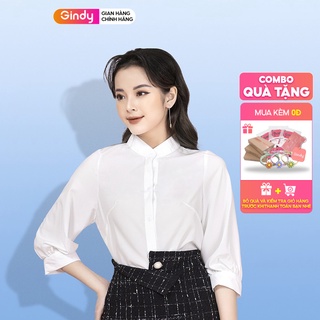 Áo sơ mi trắng nữ công sở GINDY lụa trơn cổ chéo dáng basic suông thanh lịch A10050