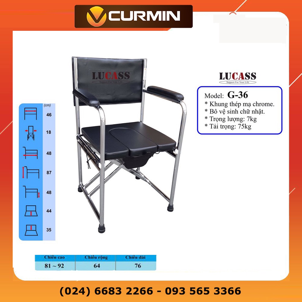 Ghế bô vệ sinh Lucass G36 có đệm chống trượt cho người già, người ốm