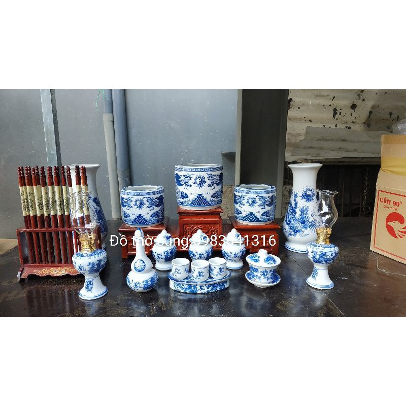 Bộ Đồ Thờ Gia Tiên Men Lam 27 Món