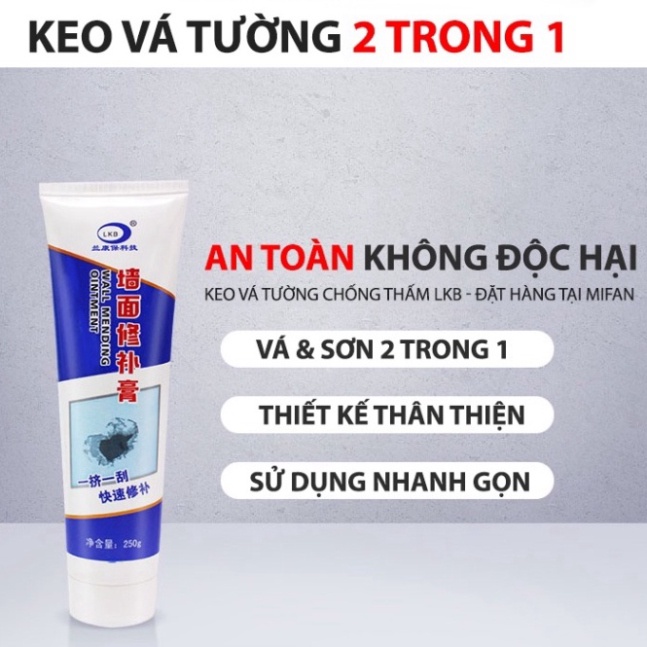 Keo Vá Tường Chống Thấm LKB 250gr, Trám Trét Vết Nứt Khe Hở Tường - Chống Mốc Ẩm DANA