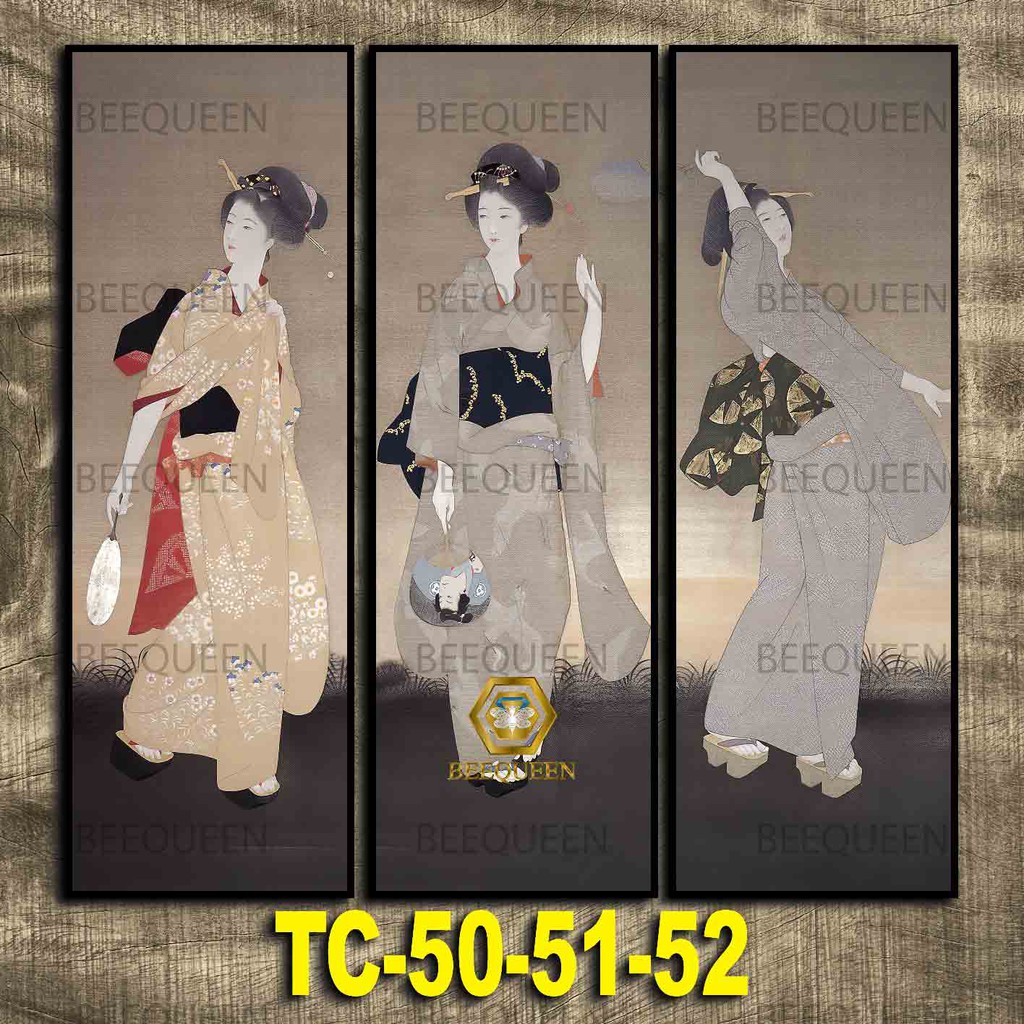 Bộ Ghép 3 Nàng Geisha Nhật Tuyệt Đẹp - Kích Thước 1 Tranh 20x60cm - Tranh Khung Đầy Đủ | TC-50-51-52