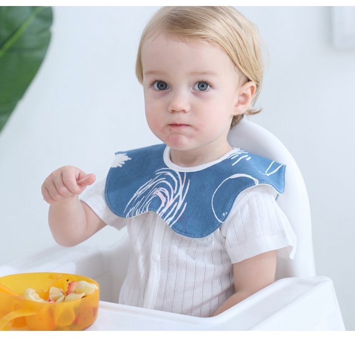 Yếm cotton tròn xoay 360 độ chống thấm hoạ tiết vintage cho bé