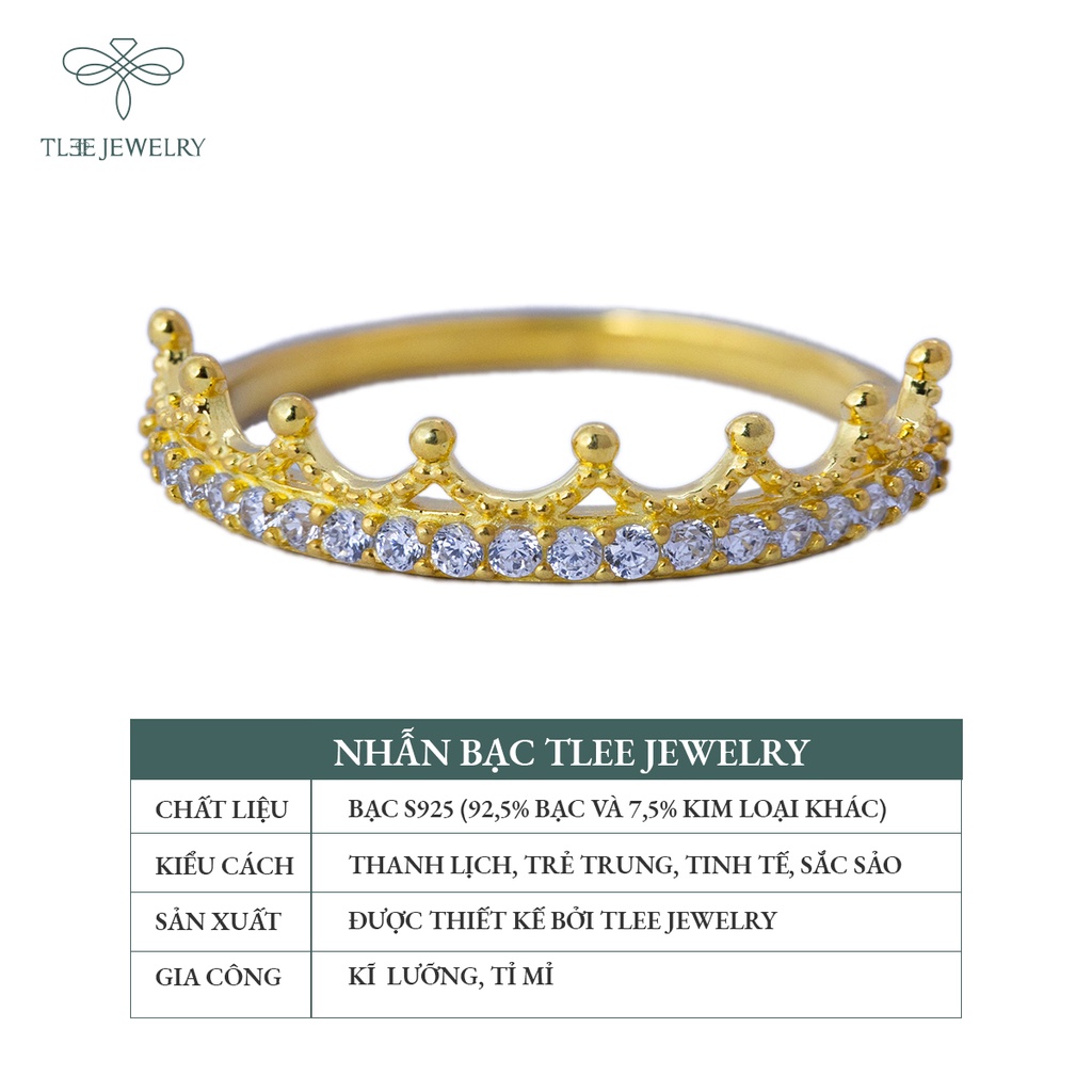 Nhẫn bạc nữ TLEE king nạm đá cao cấp xi vàng 14k NCJ A0105