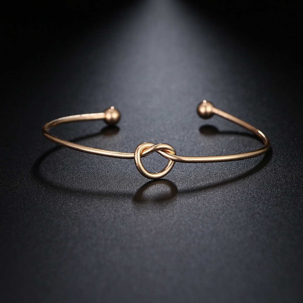 Hot Sale Fashion Bohemia Simple Cuff Bracelets Bangles Gold Silver Black Rose Gold Color Knotted Open Bangle Femme Jewelry