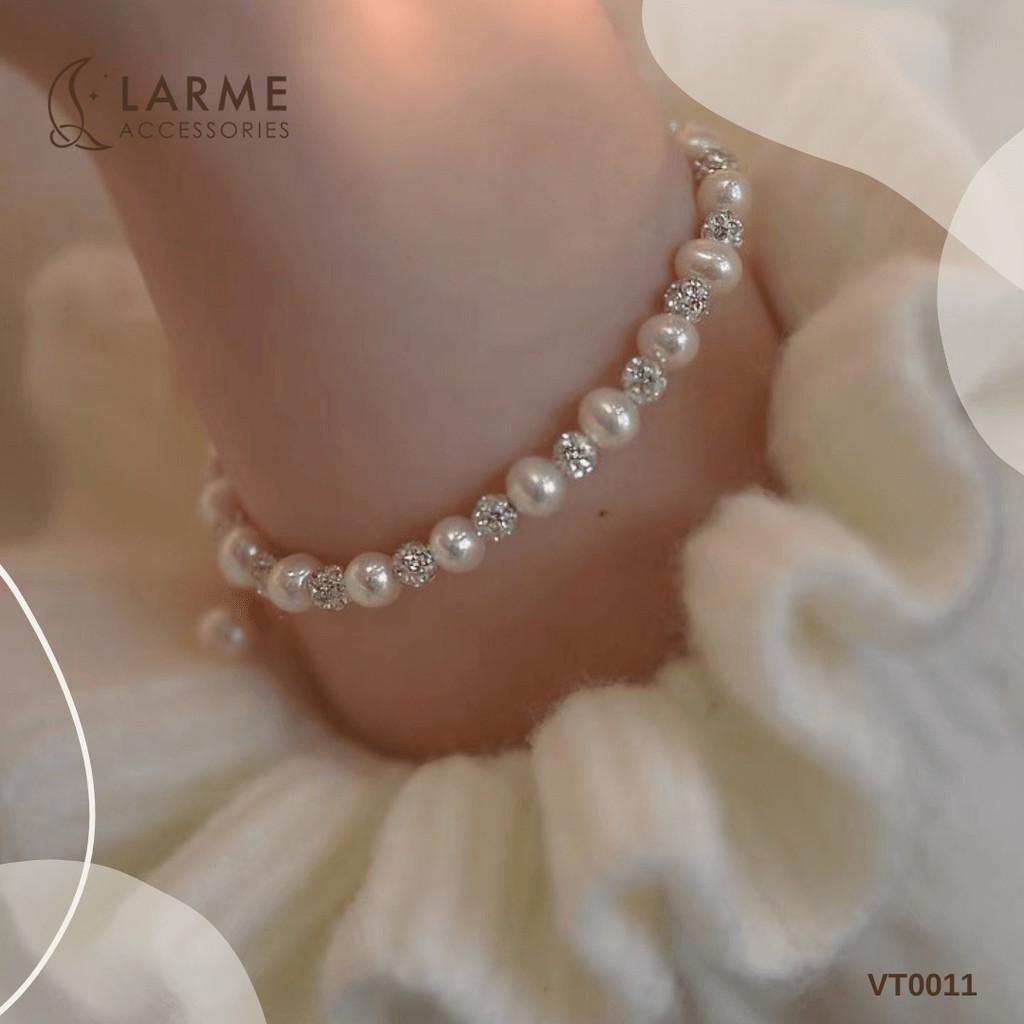 Vòng tay, lắc tay nữ Larme Accessories ngọc trai nhân tạo đính đá tinh xảo Hàn Quốc - VT0011