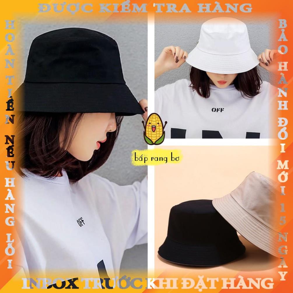 NÓN BUCKET TRƠN TRẮNG ĐEN KEM DÀY 2 MẶT PHONG CÁCH ULZZANG UNISEX NAM NỮ NB02 jongdu