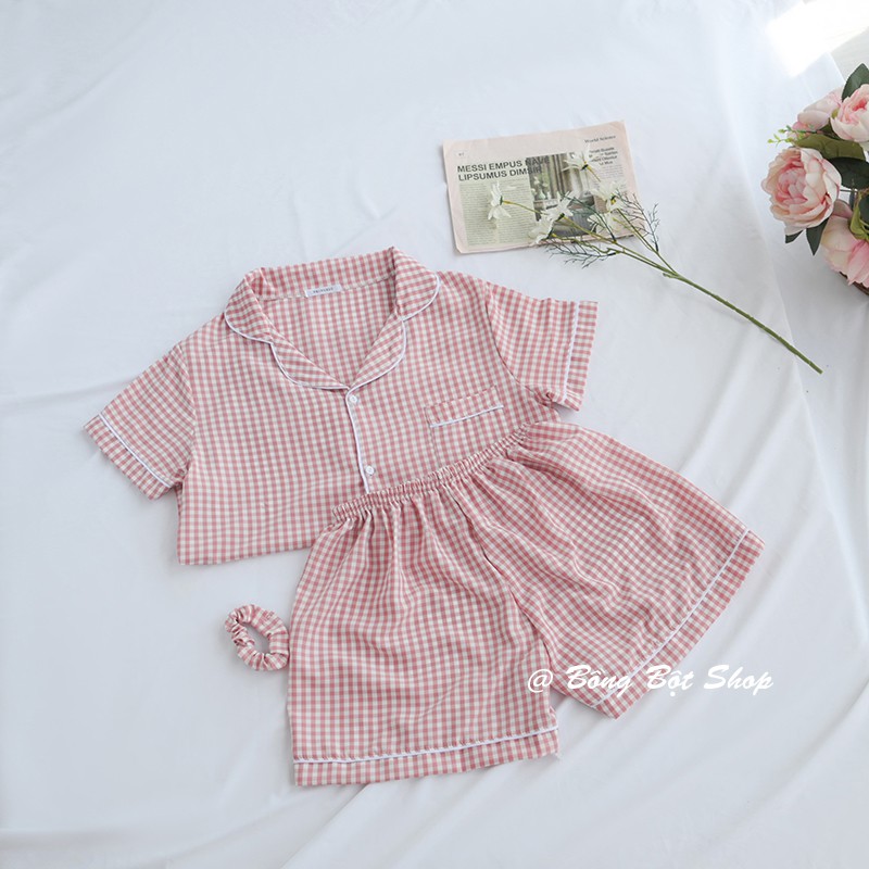 BỘ ĐỒ NGỦ MẶC NHÀ THÔ KẺ CARO HOT TREND 2021 (TẶNG KÈM SCRUNCHIES)