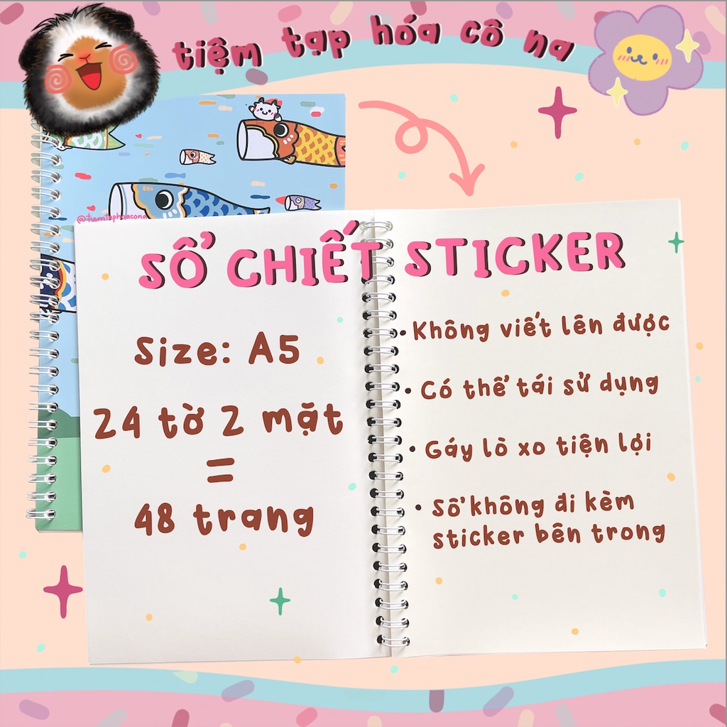 Sổ chiết và lưu trữ sticker size A5 48 trang -  Sổ lò xo dễ thương - Sổ lưu trữ hình dán washi - tiemtaphoacona