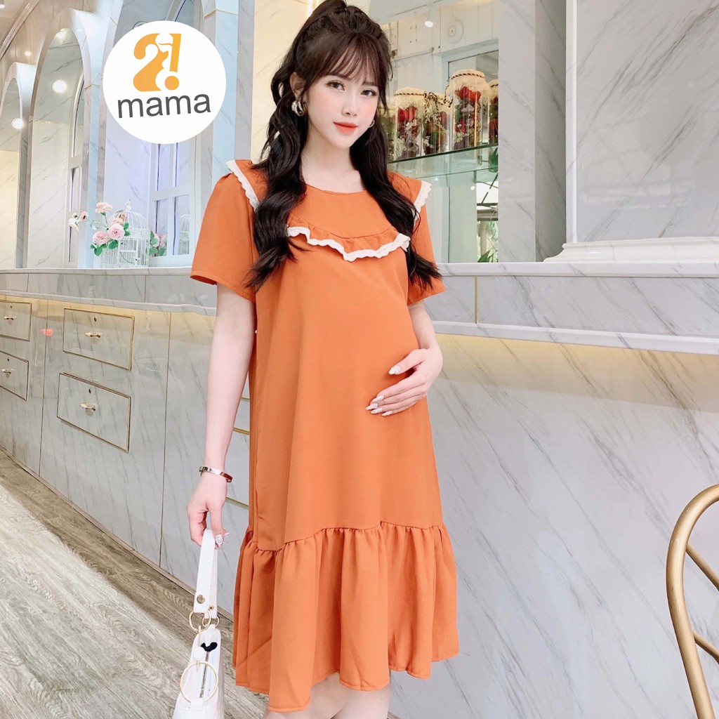 Váy bầu thiết kế dự tiệc mùa hè 2MAMA suông đuôi cá phối ren V67