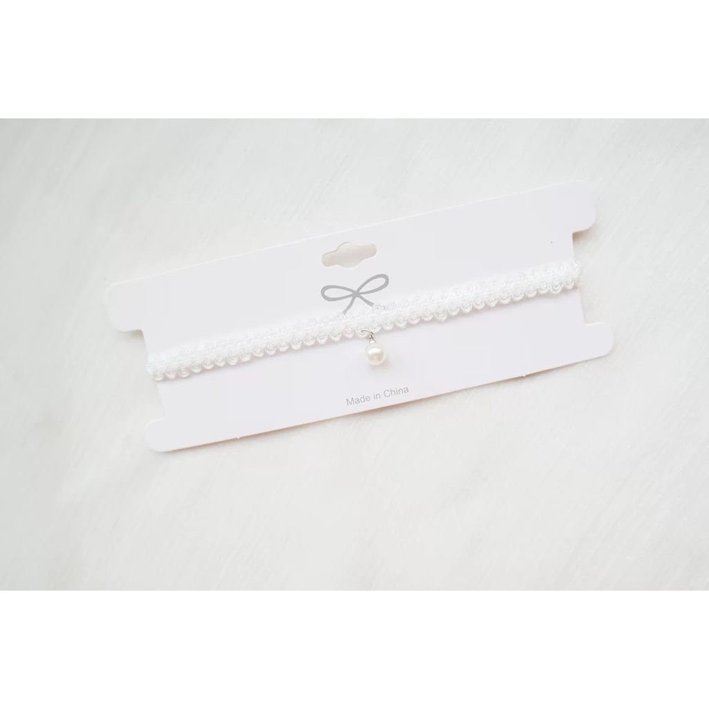 Vòng Cổ choker Nhung Trắng Đính Ngọc Trai Nhân Tạo Phong Cách Nhật Bản