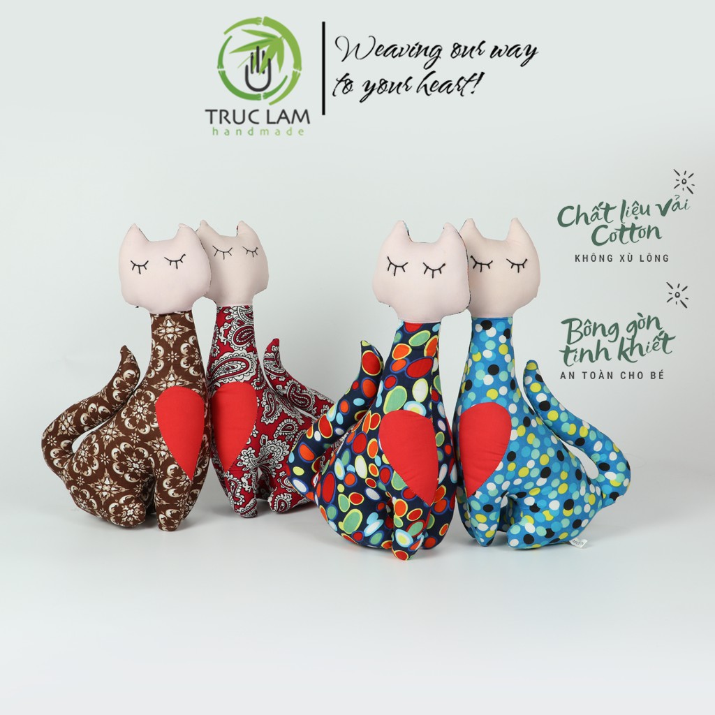 Đồ Chơi Cho Bé Thú Nhồi Bông Hình Con Mèo Ghép Đôi Trái Tim Vải Hoa Bông Gòn Cao Cấp - Trúc Lâm Handmade
