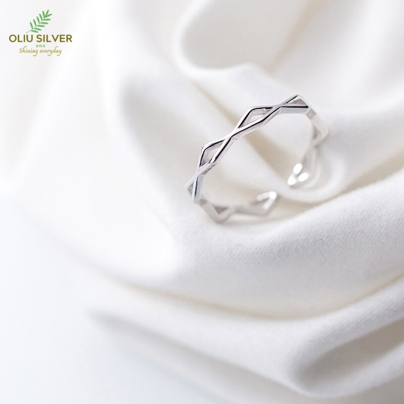 Nhẫn Bạc S925 Hình Thoi Free Size Trẻ Trung Cá Tính | Nhẫn Nữ Bạc Trang Sức Thời Trang Điều Chỉnh Được
