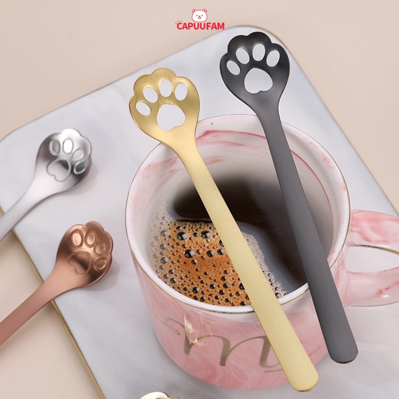 Thìa muỗng pha cà phê pha trà inox 304 CAPUUFAM, thìa cà phê cán dài kiểu dáng dễ thương thiết kế sang