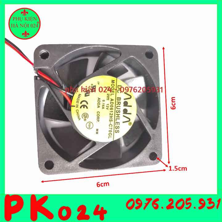 Quạt Tản Nhiệt Brushless 12V Tốc Độ Cao 6x6x1.5cm 0.16A