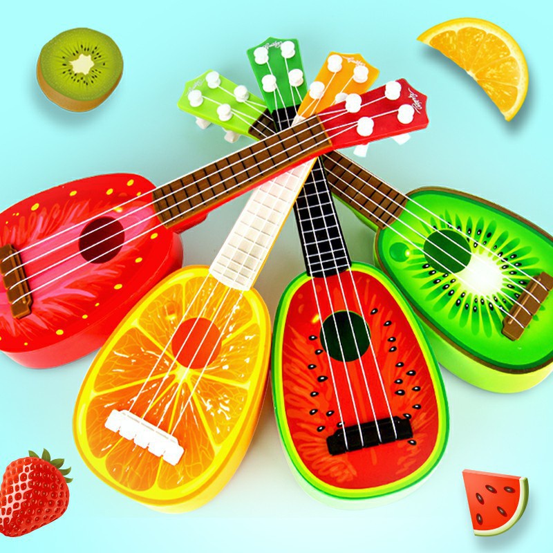 Giá rẻ- Đồ chơi đàn guitar mini cho bé, đồ chơi âm nhạc, đàn guitar hình trái cây nhiều màu sắc