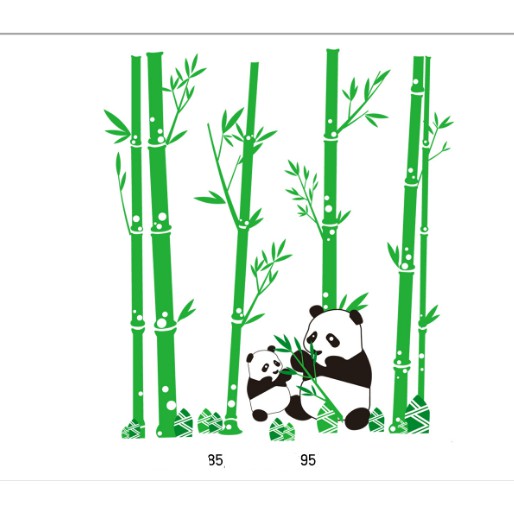 Decal trang trí tường Cây Trúc Xanh và Gấu trúc 2 Mẹ con