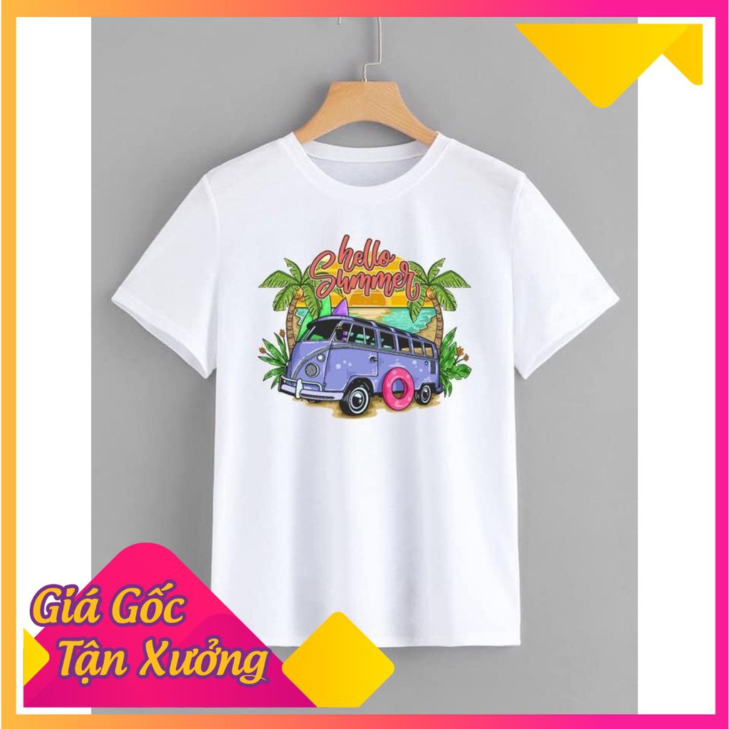 Áo thun gia đình Thanh Nga full size mẫu SUMMER XE BUS TÍM HOT HIT