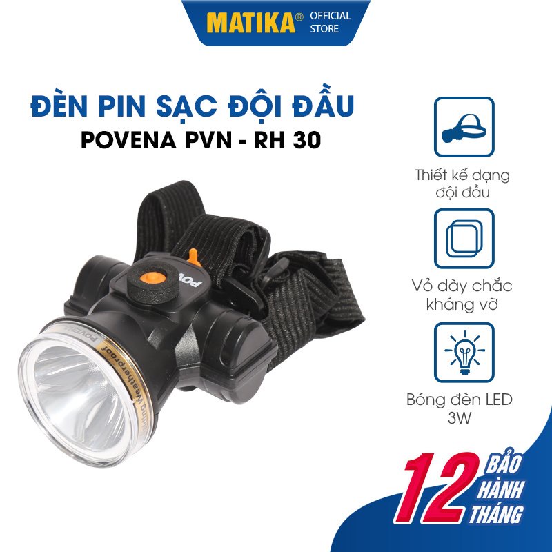 [Mã BMBAU50 giảm 10% đơn 99k] [Mã BMBAU50 giảm 10% đơn 99K] Đèn Pin Đội Đầu POVENA PVN-RH30