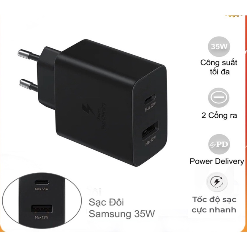 🌟XỊN🌟Bộ củ cáp dây sạc TYPE C siêu nhanh SAMSUNG 2 cổng kết nối 15W 25W 35W tương thích điện thoại máy tính bảng TAB S22