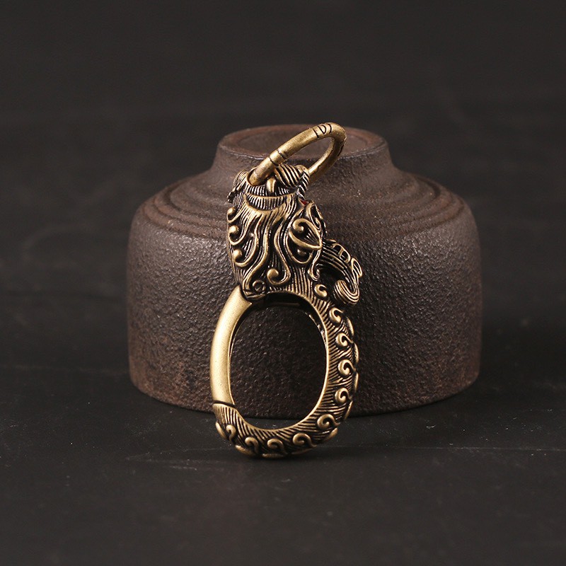 Móc Khoá Phong Thủy, Móc Khoá Thắt Lưng Bằng Đồng Hình Móc Tròn Đầu Rồng Mắt Đỏ