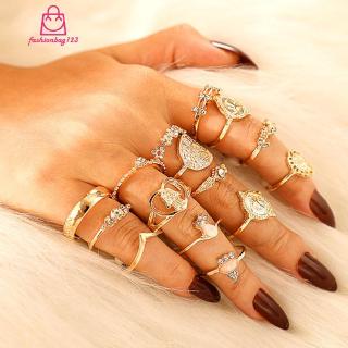 Bộ 15 nhẫn hình trái tim rỗng phong cách retro dành cho nữ