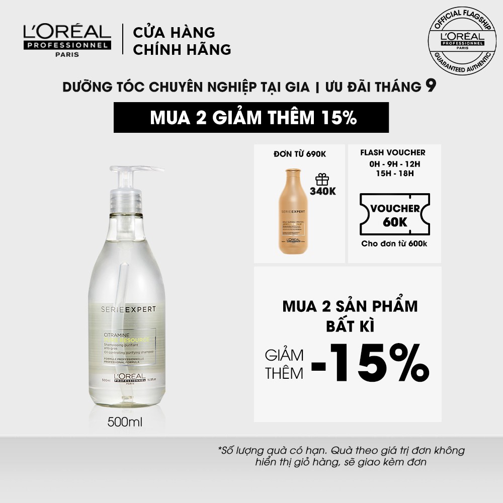 Dầu gội LOreal Professionnel chăm sóc da đầu nhờn Serie Expert Pure Resource 500ml