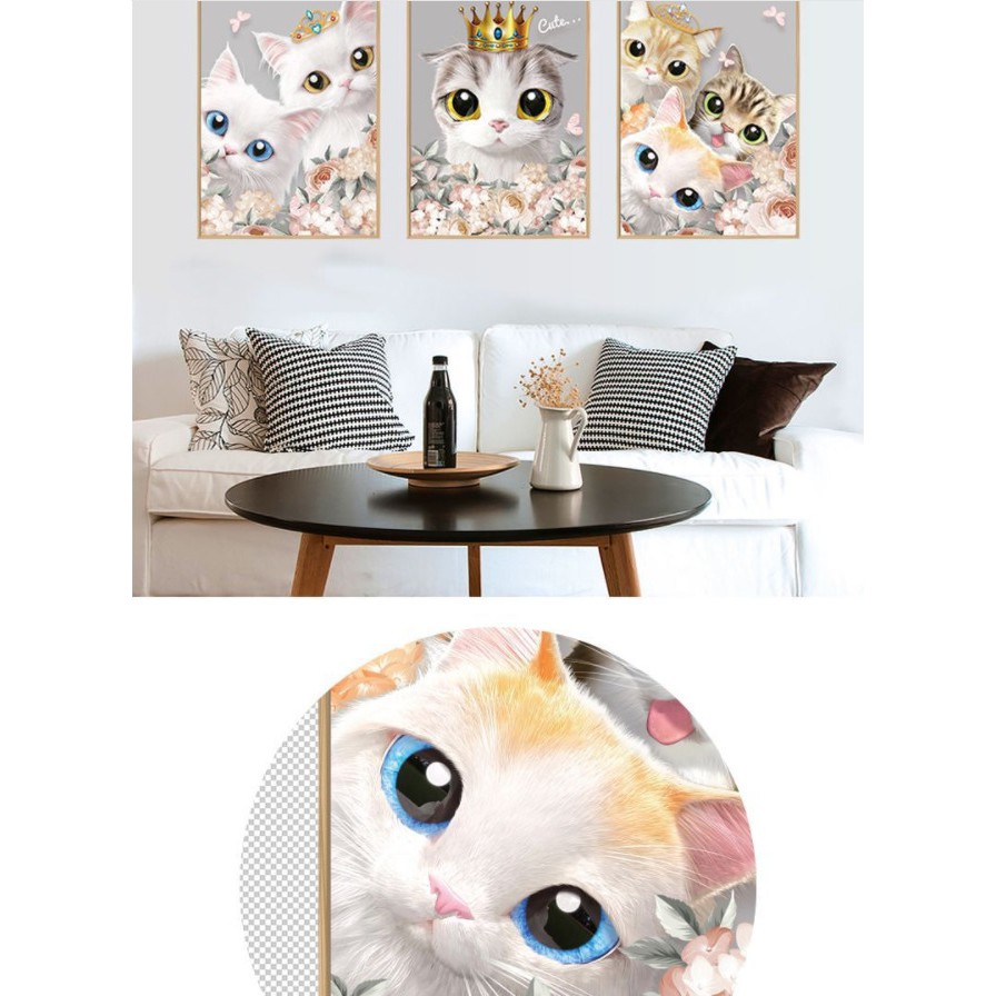 Decal dán tường trang trí - BỘ TRANH MÈO CON ĐÁNG YÊU CHO BÉ