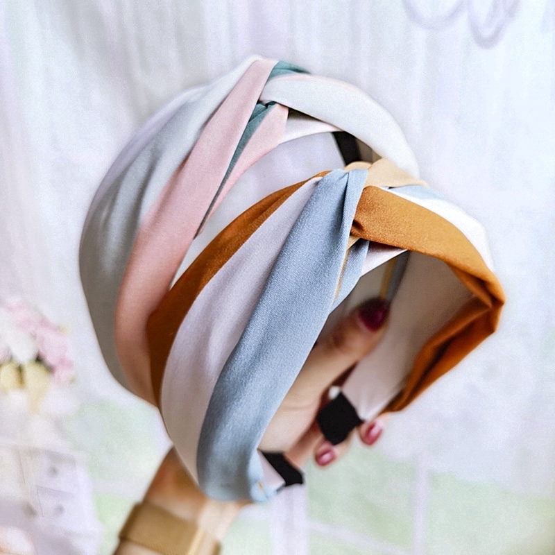 Korea Popular Rainbow Wide Elastic Headbands ins Elegant Women Girls Twist Knot Turban Hair bands