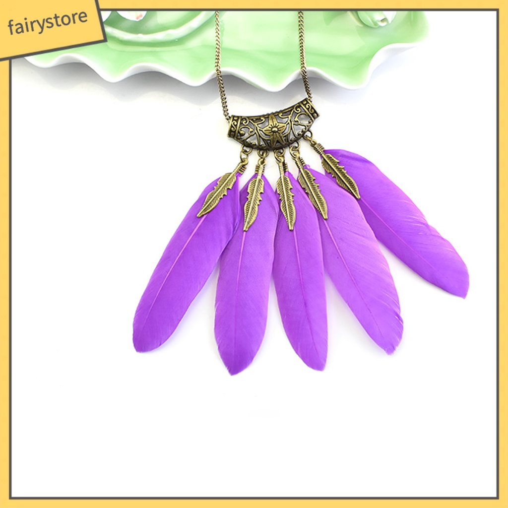 Dây Chuyền Nữ Mặt Lông Vũ Phong Cách Boho Cổ Điển