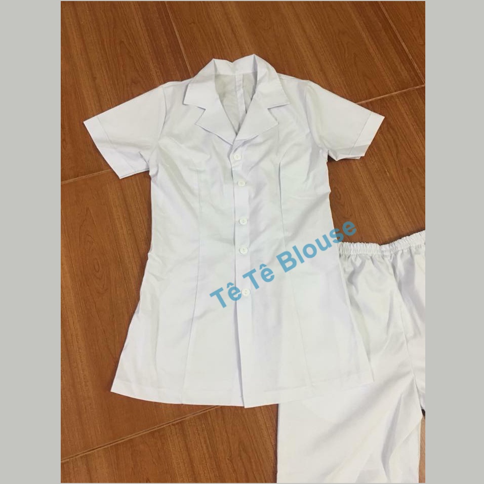 [Siêu Sale] Áo Blu Cộc Tay, Dáng Ngắn Ngang Mông Nam - Nữ Cho Điều Dưỡng, Y tá ,Dược Sĩ, PTN, Vải Lon Nhật Và Thô Cotton