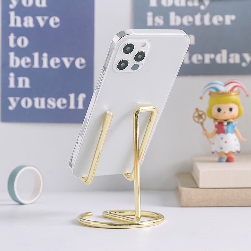 Khung Đỡ Điện Thoại Bằng Kim Loại Mạ Kim Loại Nghệ Thuật Đơn Giản Cho IPhone Xiaomi Huawei