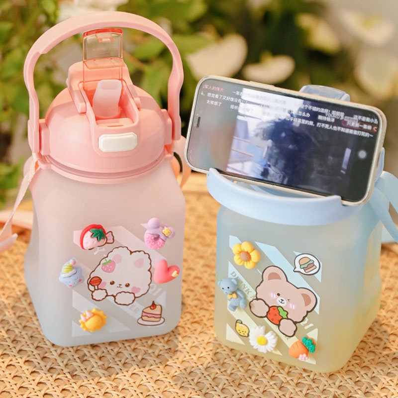 Bình Nước 1200ML Kèm Ống Hút Dung Tích Lớn Phong Cách Hàn Quốc Dễ Thương