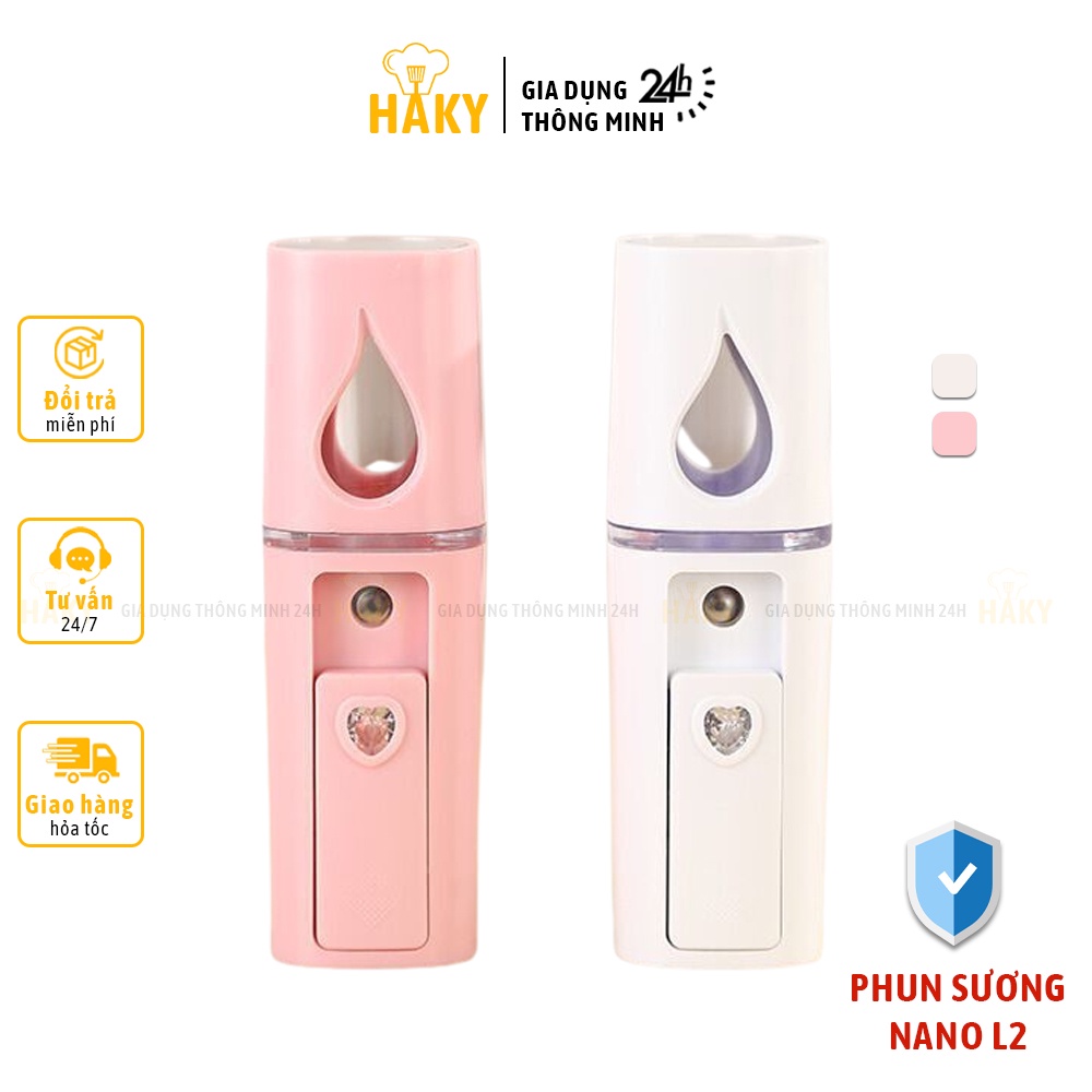 Máy phun sương cầm tay mini xịt khoáng Nano L2 cấp ẩm da mặt HAKY033, thiết kế mới có gương soi, sạc USB