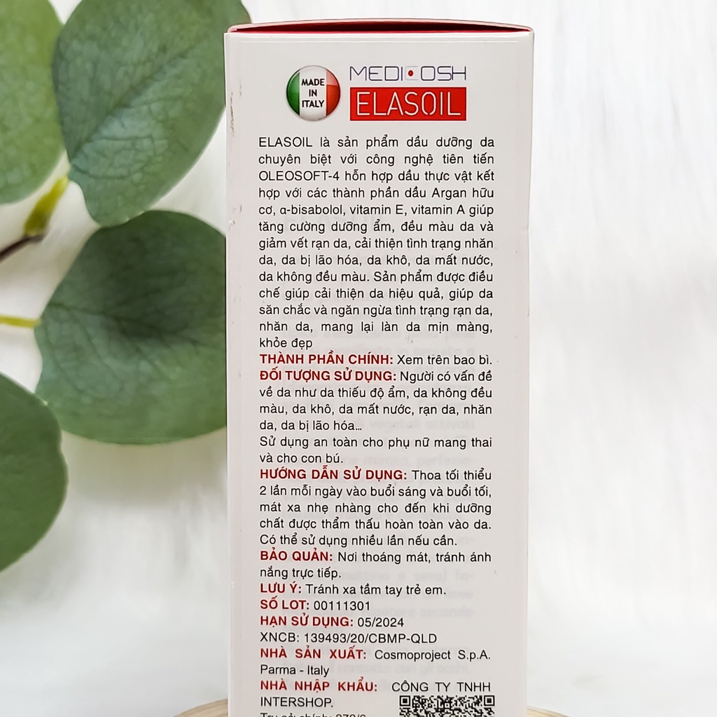 Dầu Elasoil Medicosh mẫu mới giúp mờ vết rạn da cho bà bầu, sau sinh, giảm cân 75ml Intershop
