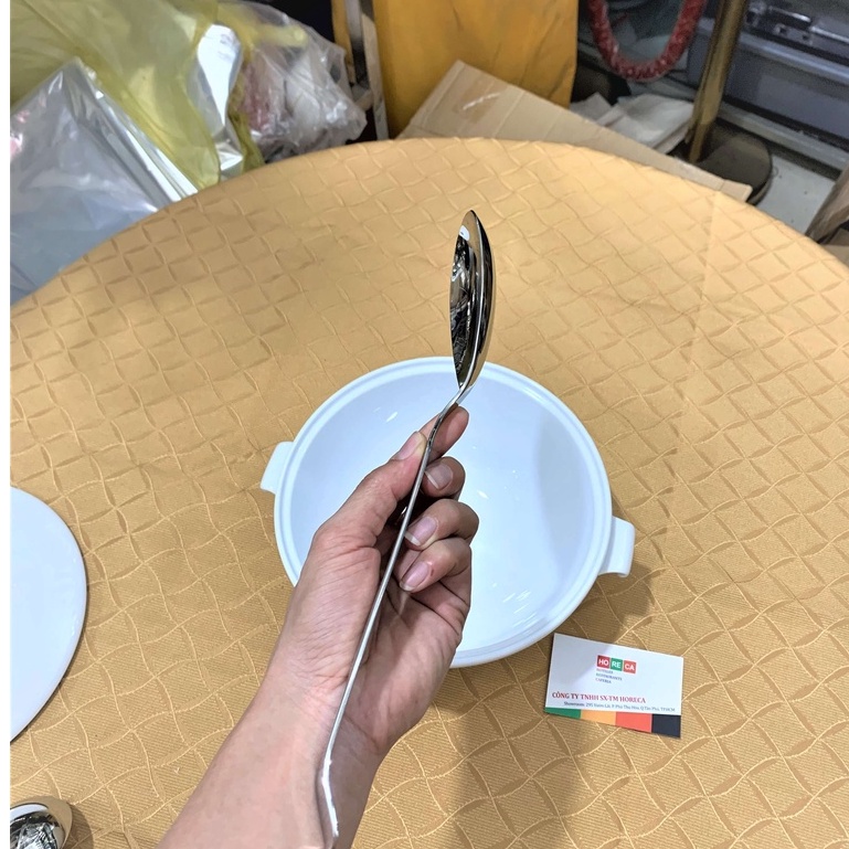 Muỗng (vá) múc cơm [INOX 304] cao cấp, dày dặn, thiết kế tinh xảo, sang trọng, cán dài cong nhẹ phần đuôi