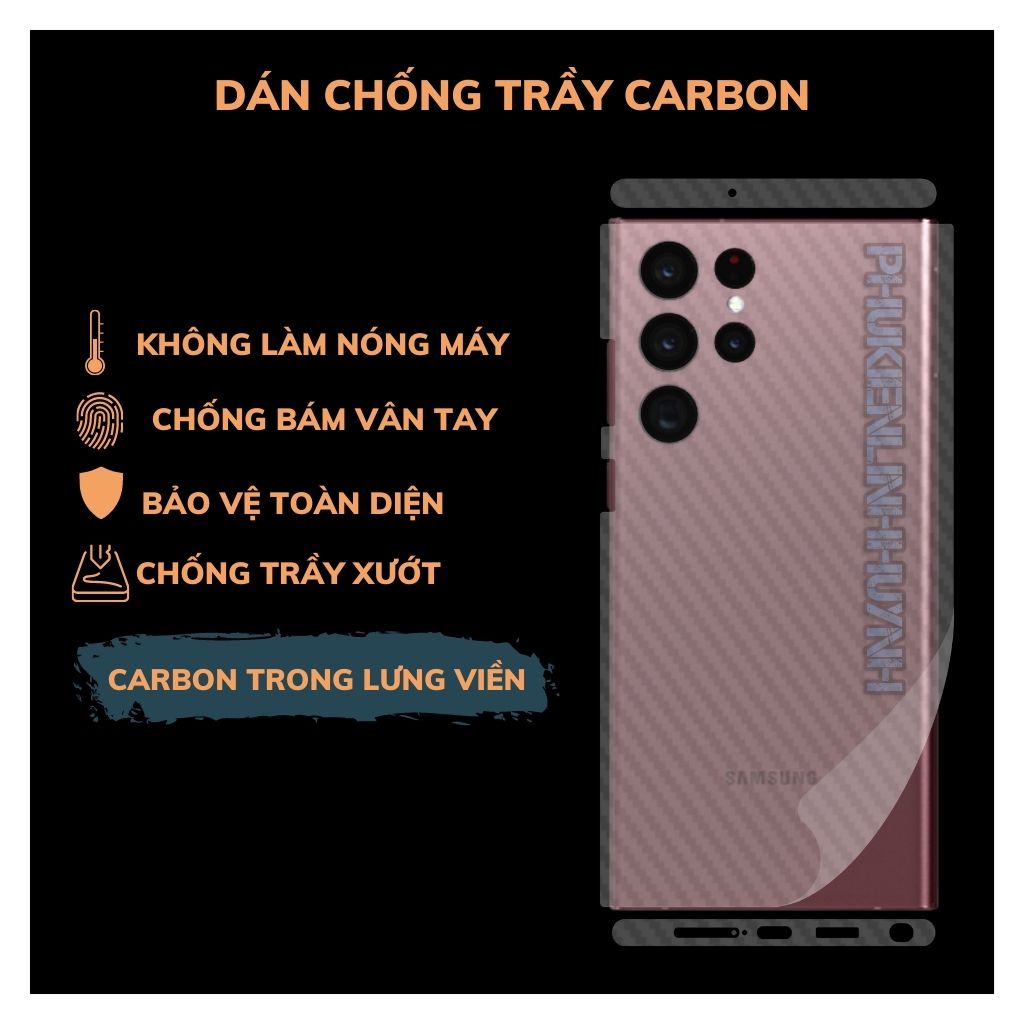 Samsung S22 Ultra_Dán Film Carbon mặt lưng chống trầy, không bám vân tay