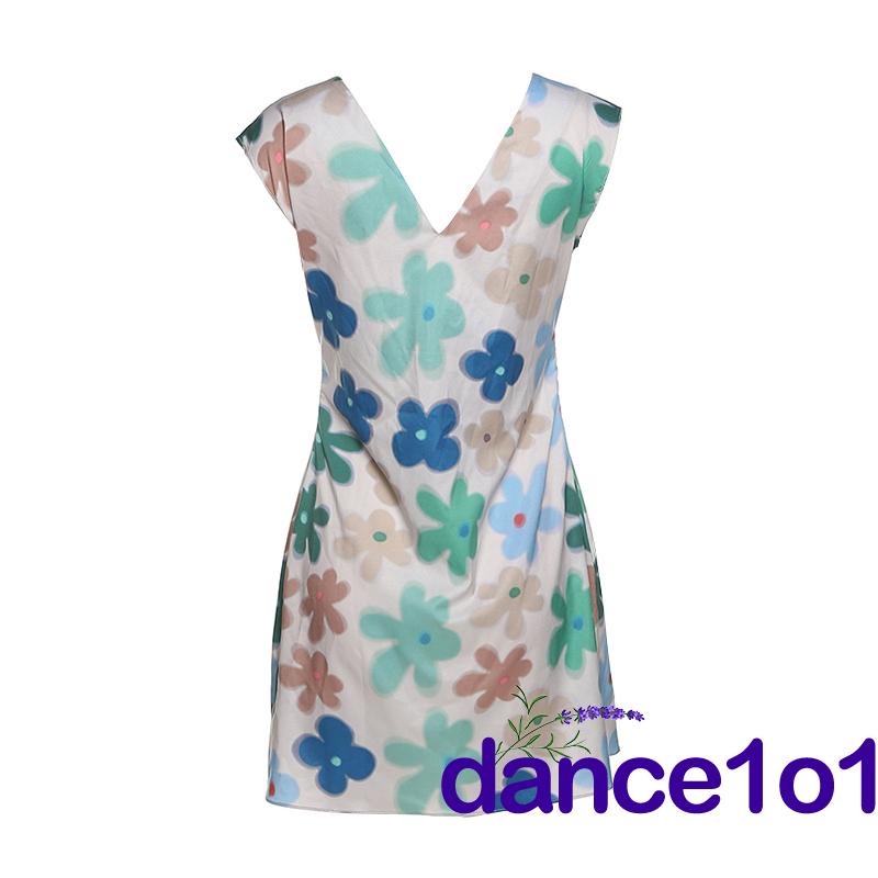 ❃Wa❈Đầm Sát Nách Hoạ Tiết Hoa Thiết Kế Cổ Chữ V Khoét Sâu Quyến Rũ