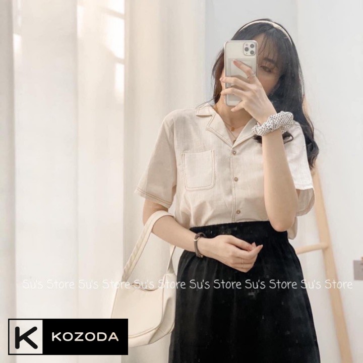 Áo Sơ Mi Kiểu Nữ Màu Trắng đẹp ngắn tay phong cách ulzzang vintage hàn quốc cao cấp họa tiết  kozoda SM4