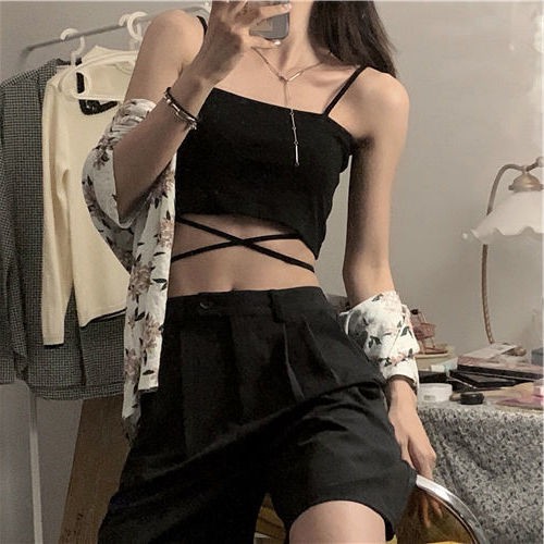 Áo 2 dây áo hai dây croptop chéo nhỏ dáng ôm màu trơn cho nữ