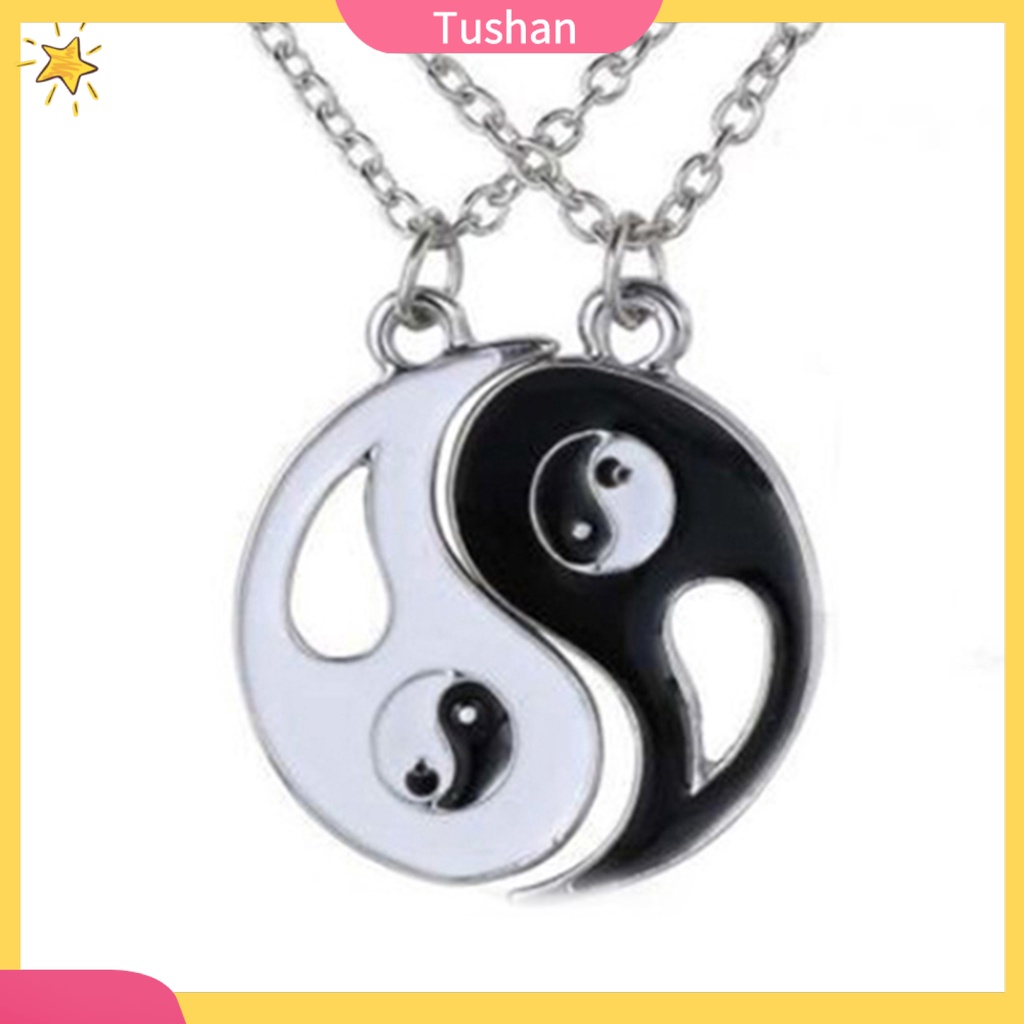 Bộ 2 Dây Chuyền Mặt Dây Một Nửa Hình Bát Quái Âm Dương Độc Đáo