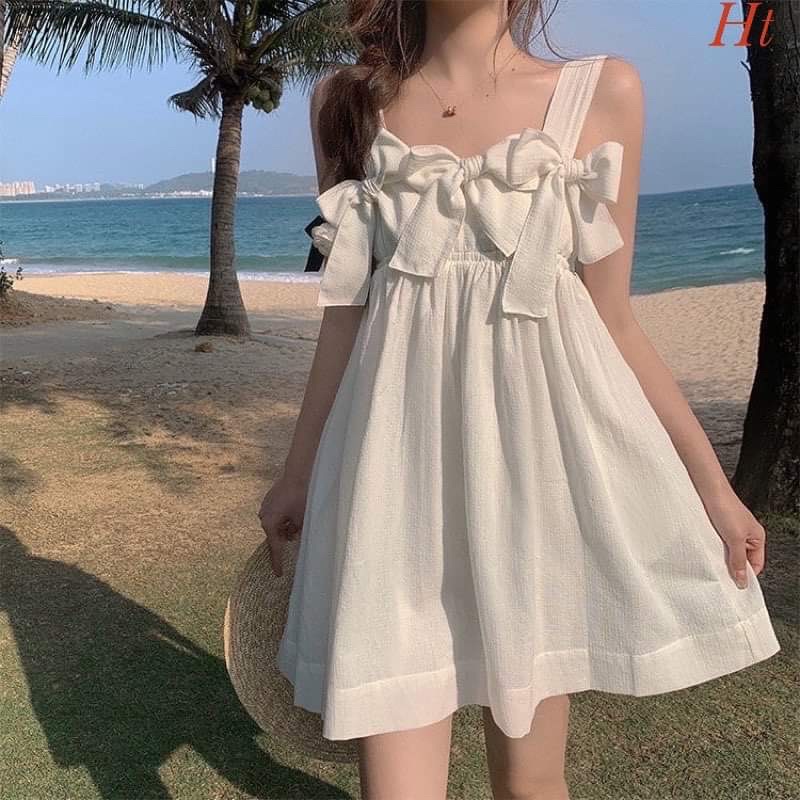 Váy xoè 2 dây 3 nơ xinh H2V768