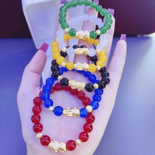 Sale tri ân - vòng đá mã não charm tỳ hưu bạc mạ vàng