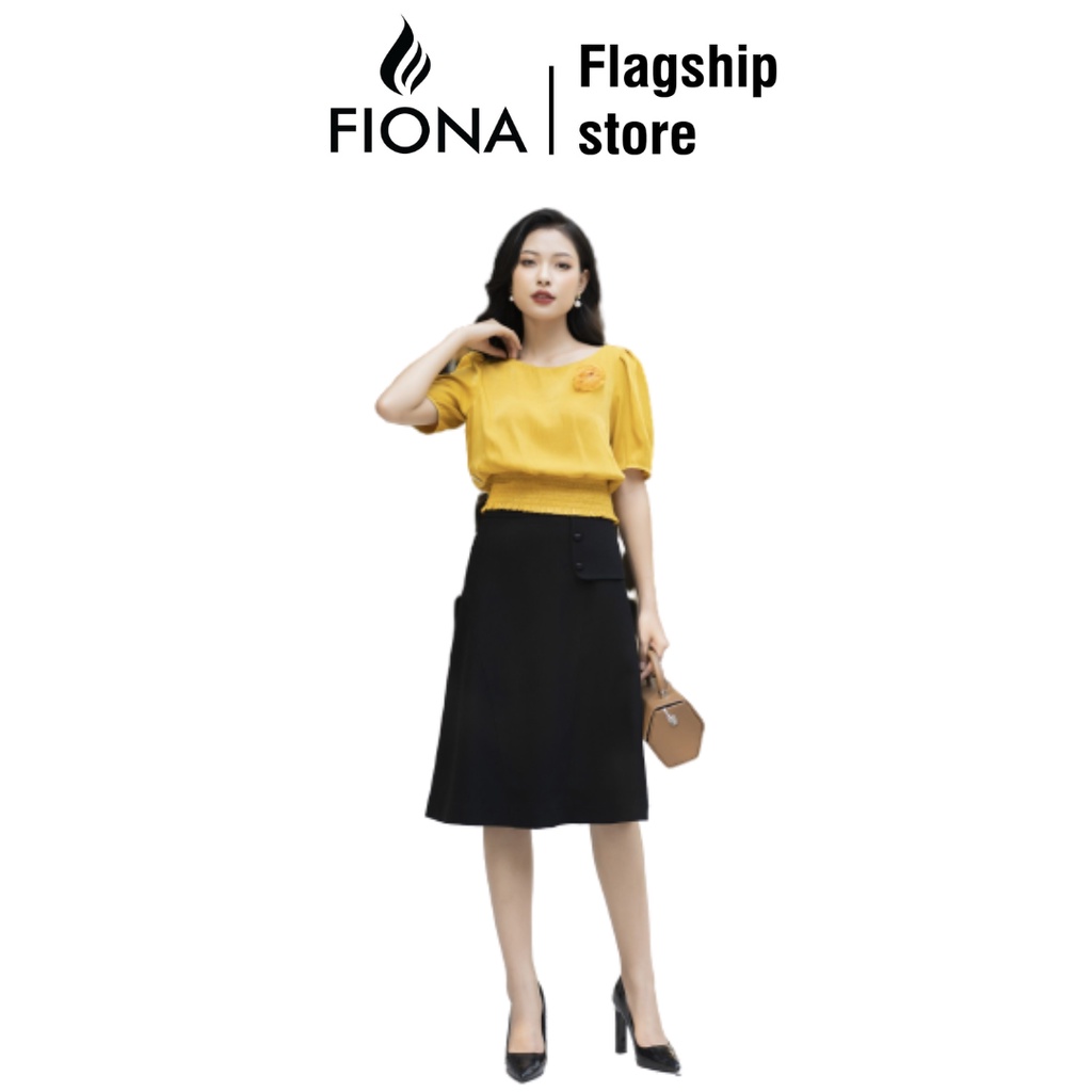 Áo Sơ Mi Nữ Fiona Cổ Thuyền, Gấu Bo Chun, Đính Hoa Trang Trí Ngực Chất Liệu Linen Lụa Cao Cấp Mềm Mịn Co Giãn F552255