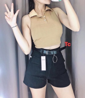 Áo croptop cổ bẻ 3 lỗ chất đẹp