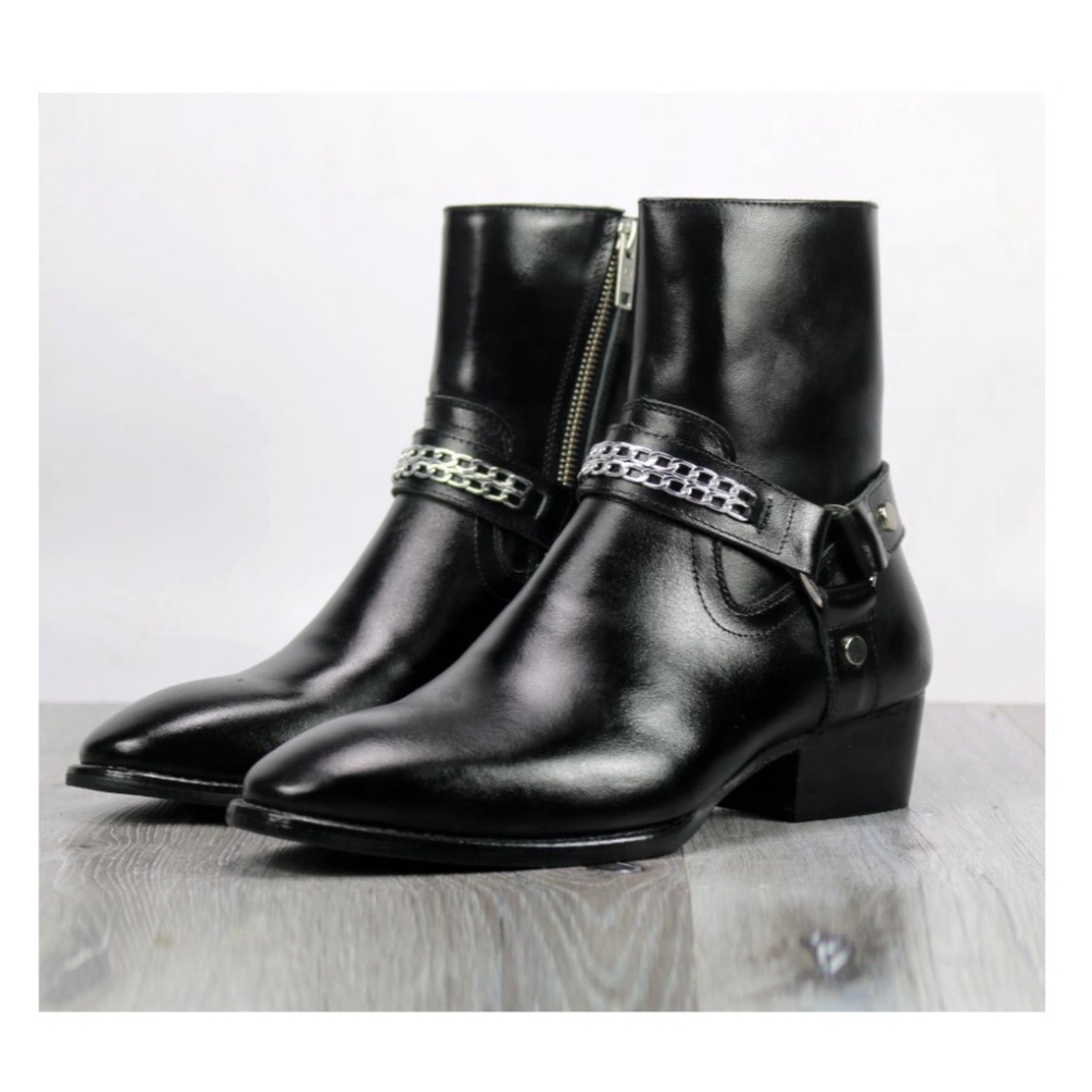 Harness Boots cao cổ thời trang nam chất liệu da bò đế gỗ độn 4.5cm | BigBuy360 - bigbuy360.vn