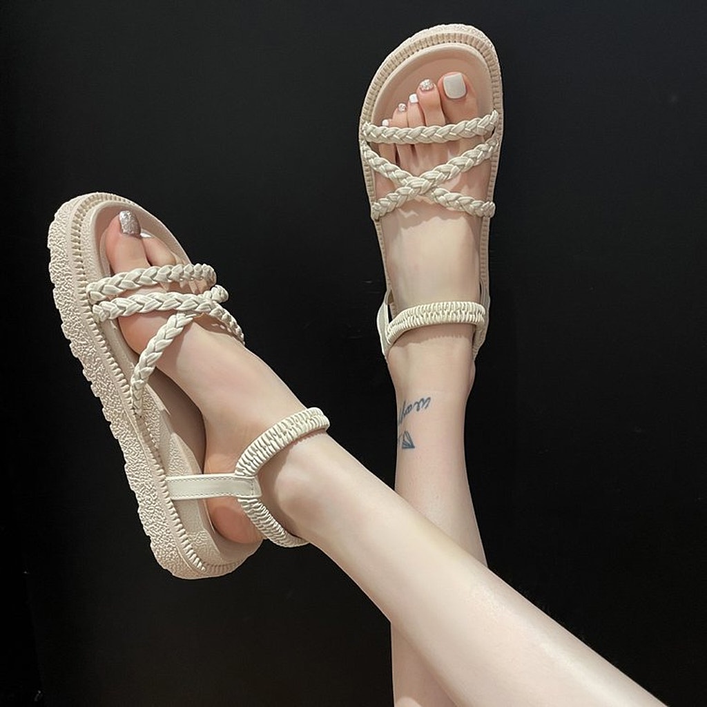 Giày Nữ Ulzzang Vintage, Sandal Quai Đan Đan Chéo Đế PU Cao Cấp Độn 4cm Hàn Quốc, Street Style - Iclassy_shoes