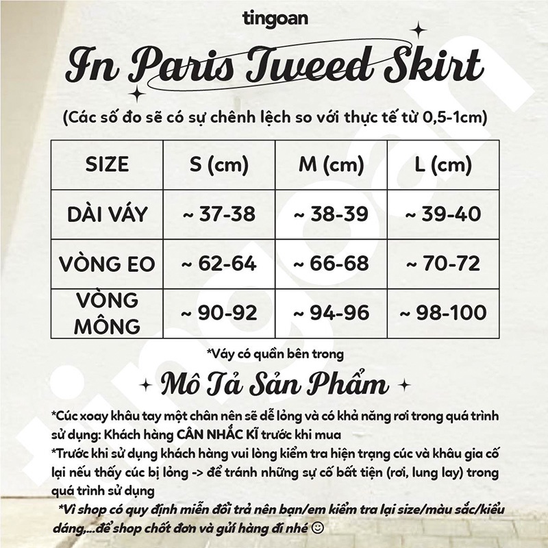 TINGOAN® - Chân váy tweed cạp lưng cao xẻ vạt đen tingoan IN PARIS TWEED SKIRT/BL (có quần trong)