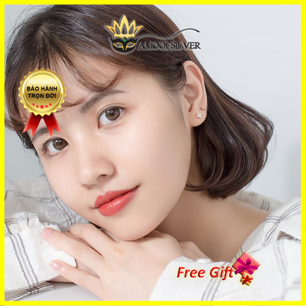 Bông tai bạc S925 hoa 4 cánh chui vặn nhí - Amooi Silver AB169