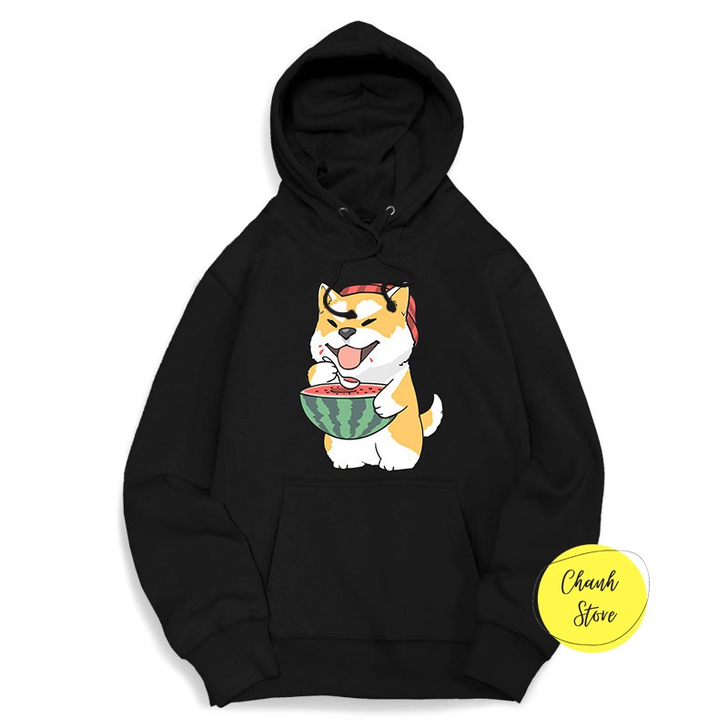 Áo Hoodie Dáng Rộng Nam Nữ Chó Mèo Ăn Dưa Siêu Cute